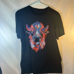 Black T-Shirt with Colorful Animal Print
